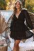 Layered Ruffled Open Back Puff Sleeve Swiss Dot Mini Dress